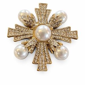 Gold-Tone Pearl & Crystal Starburst Brooch - Women's Jewelry